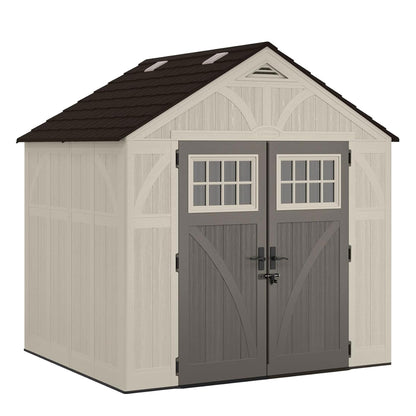 Suncast 8x7 Ft. Outdoor Storage Shed - Large Resin Shed with Floor, Lockable Double Doors, & Skylights. 378 Cu Ft Tremont Garden Sheds & Outdoor Storage for Lawn Tools, Riding Mowers, Bikes, & More