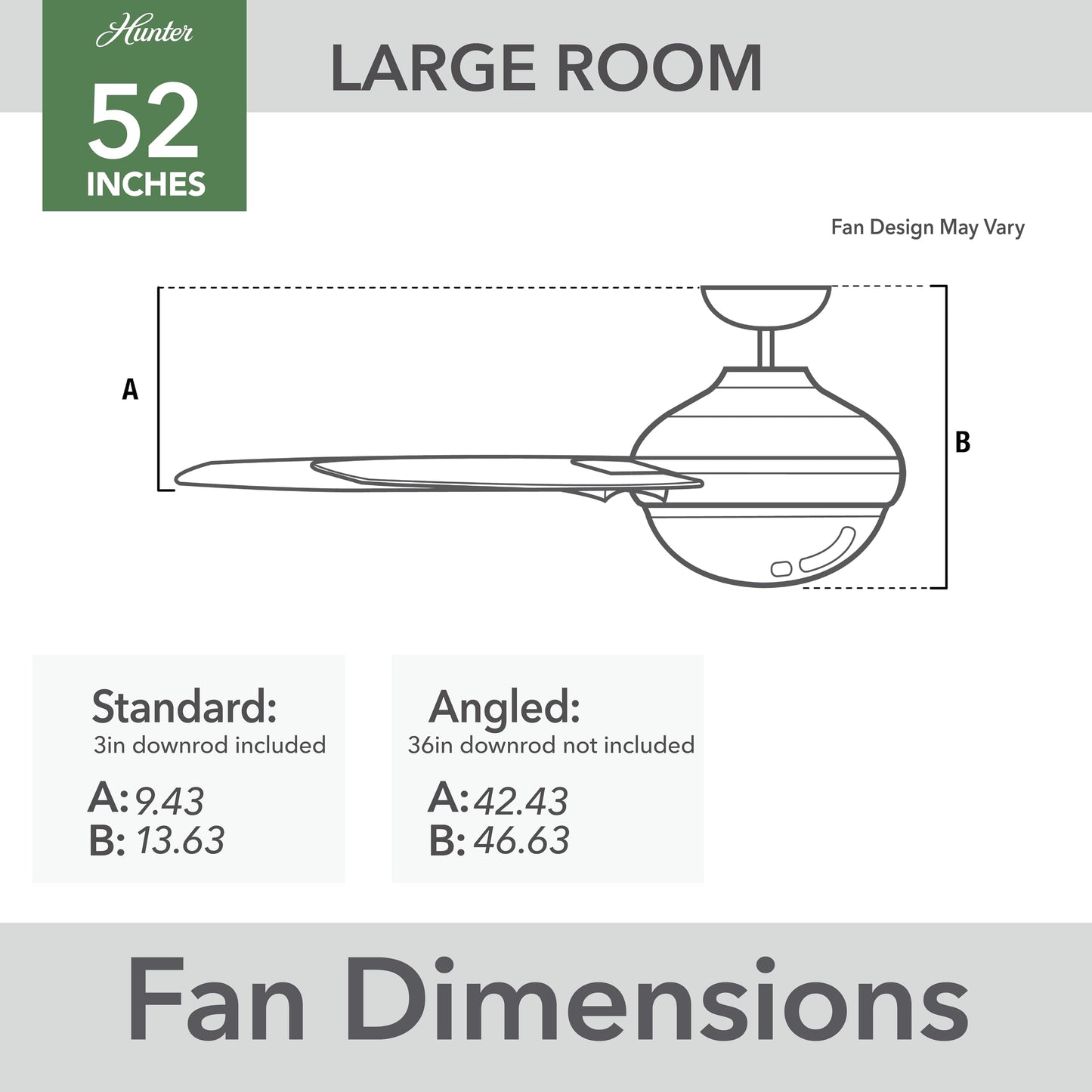 Hunter 52 inch Outdoor or Indoor Ceiling Fan with LED Light and Remote Control - White Ceiling Fan, Standard Mount, 4 Blades, For Patio, Porch, Garage, or Living Room - Dempsey 59252, Fresh White