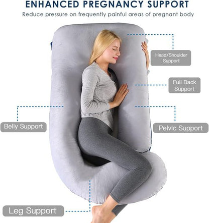 Cauzyart Maternity Body Pillow - 55-Inch U-Shape Full Support for Pregnant Women | Removable Velvet Cover