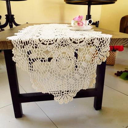 14x48 inch KEPSWET Cotton Handmade Crochet Lace Oval Table Runner Dresser Console Coffee Table TV Stand Decor Beige