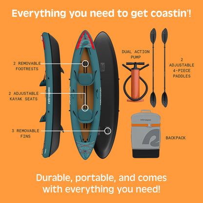 Retrospec Coaster Single & Tandem Inflatable Kayak for Adults - Blow Up Kayak, 220 & 440lb Capacity, Portable Lightweight Kayak with Paddle, Pump & Carry Bag