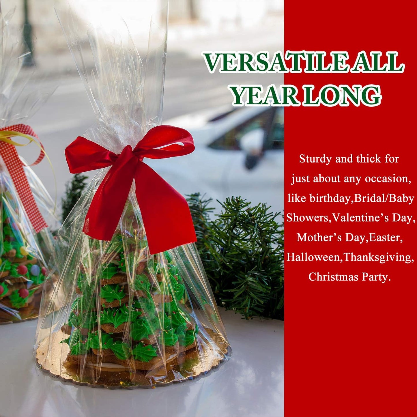 Morepack Cello Cellophane Treat Bags,200 PCS Clear Pastic Gift Bags with Twist Ties,Party Favor Bags (9"x14")