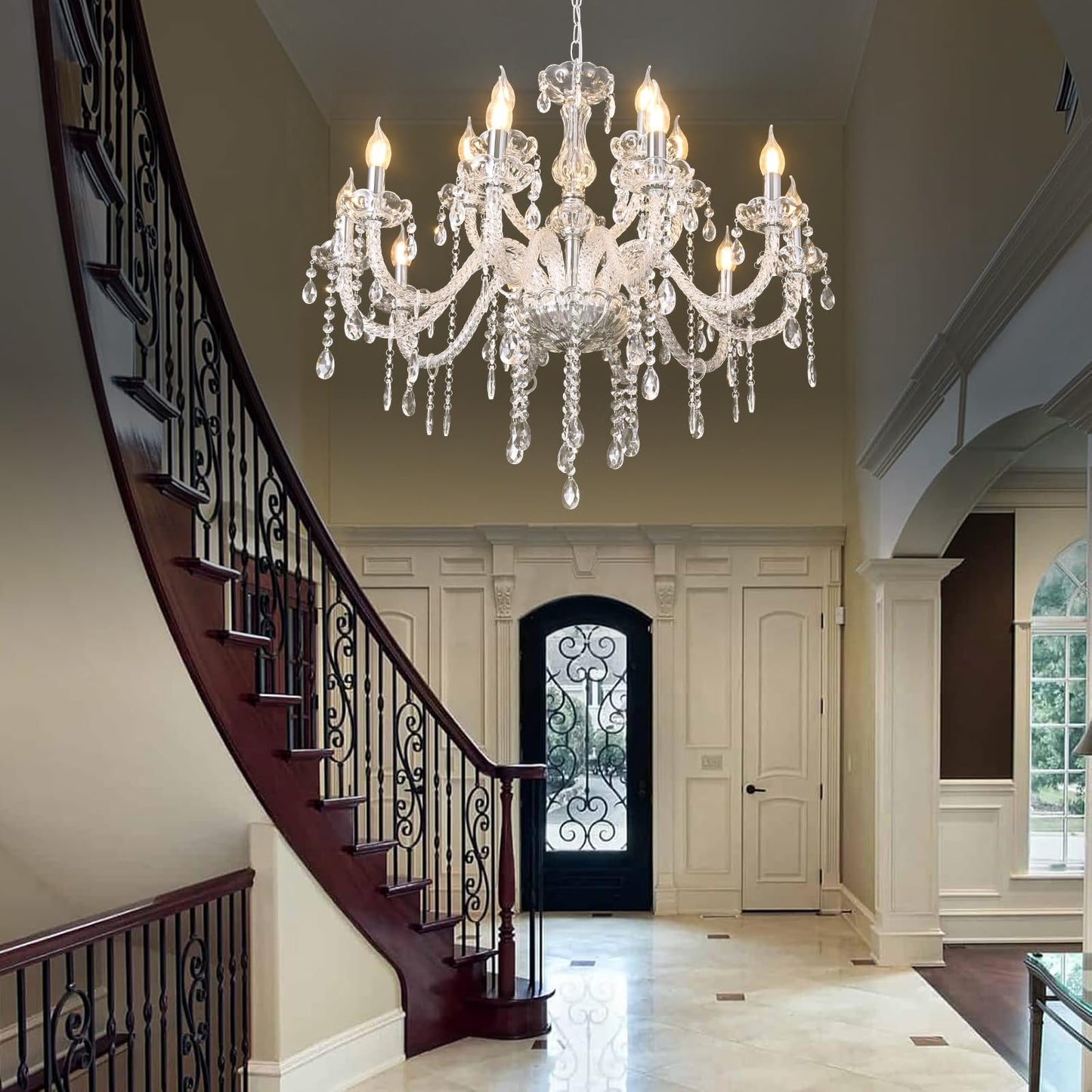 MALOSA Large Clear Crystal Chandeliers,30.7" Large Chandelier for Dining Room,Living Room,Bedroom,Hallway,High Ceilings Wedding Party 15 Lights