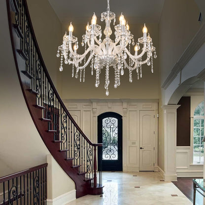 MALOSA Large Clear Crystal Chandeliers,30.7" Large Chandelier for Dining Room,Living Room,Bedroom,Hallway,High Ceilings Wedding Party 15 Lights