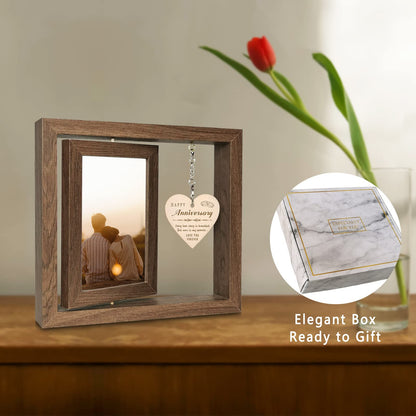 EYITUPC Happy Anniversary Picture Frame Gifts for Women, Rustic Wood Floating Wedding Anniversary for Her Him Wife Husband Men Couple Boyfriend Girlfriend Gifts