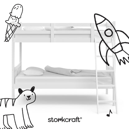 Storkcraft Caribou Bunk Bed Twin Over Twin Bunk Bed (White) - GREENGUARD Gold Certified, Twin Bunk Beds for Kids, Converts to 2 Individual Twin Beds, Bunk Beds for Kids