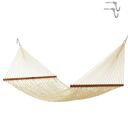 Original Pawleys Island Deluxe Oatmeal DuraCord Rope Hammock – 13 ft. x 60 in., 2-Person, 450 lb Capacity, Oak Spreader Bar, Zinc-Plated Hardware, Handcrafted in the USA