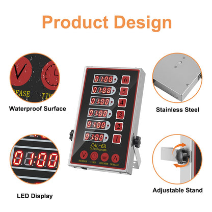 YOOYIST Precision Kitchen Timers for Cooking – 6 Channel Commercial Kitchen Timer Restaurant Kitchen Supplies – Stainless Steel Digital LED Chef Cooking Timer – Reminder Function, Loud Alarm, Black