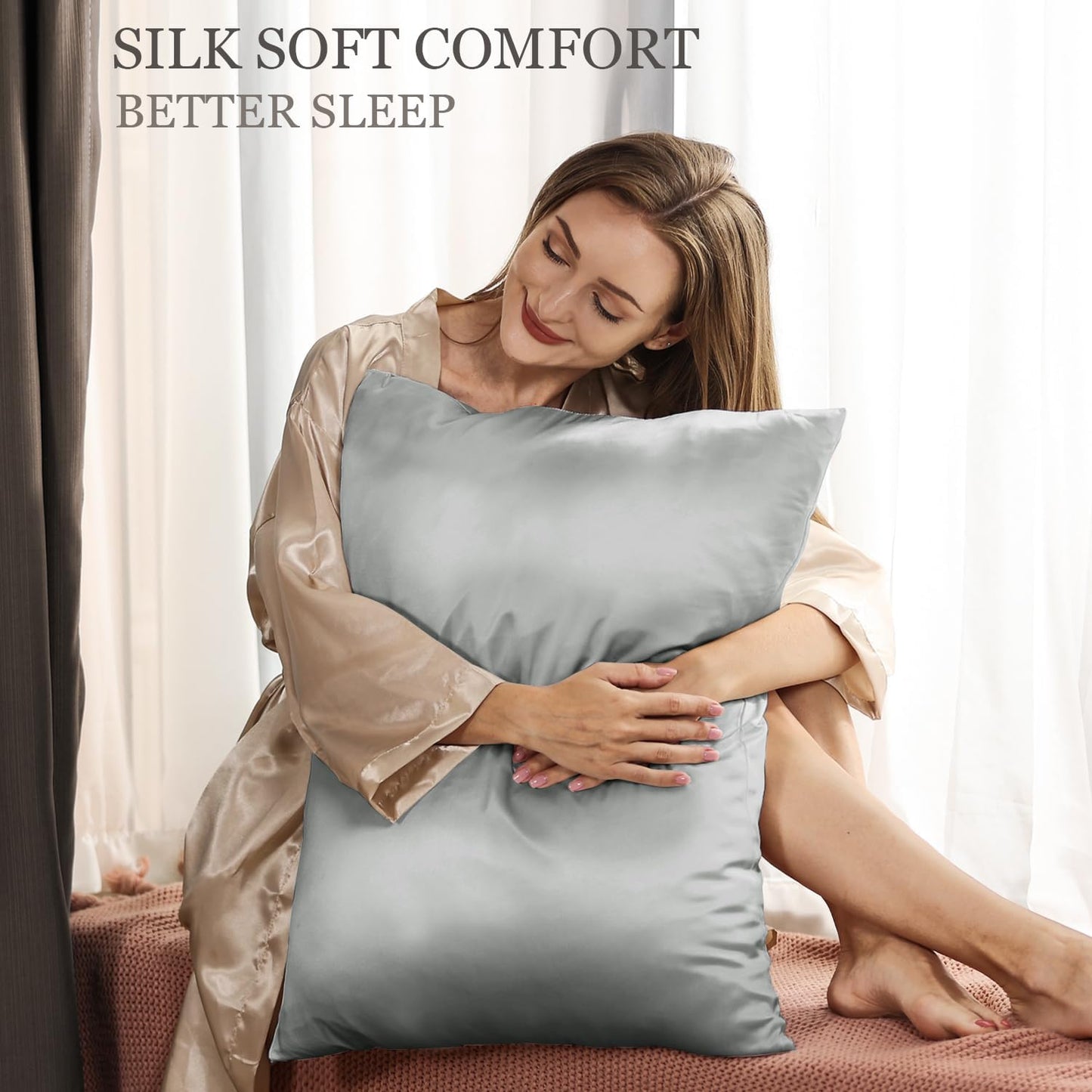 Adubor Silk Pillowcase - Mulberry Silk Pillow Case, 23 Momme, 900 Thread Count, Hidden Zipper (Queen, Dark Gray, 1PC)