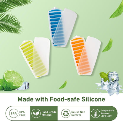 Water Bottle Silicone Ice Cube Tray by Lily's Home - 3-Piece Quick-Freeze Ice Trays with 10 Ice Cube Slots – Silicone Ice Cube Tray Set Makes 30 Ice Cubes, With Lids