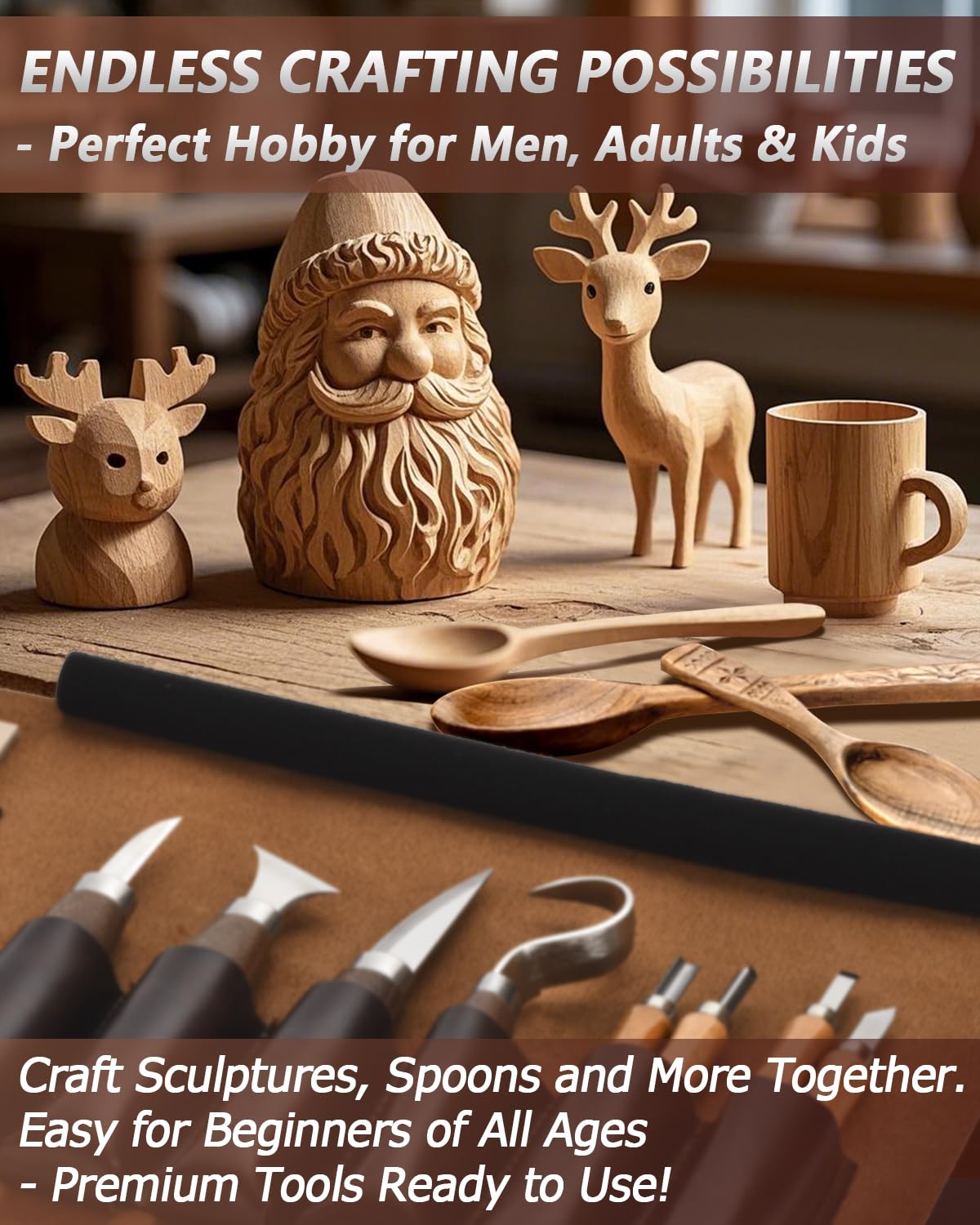 Wood Carving Kit Whittling Kit: Deluxe Wood Carving Tools Knife Set with Leather Case - Woodworking Hobby Kit for Beginners Adults Kids - DIY Art Craft Gift for Men Teens
