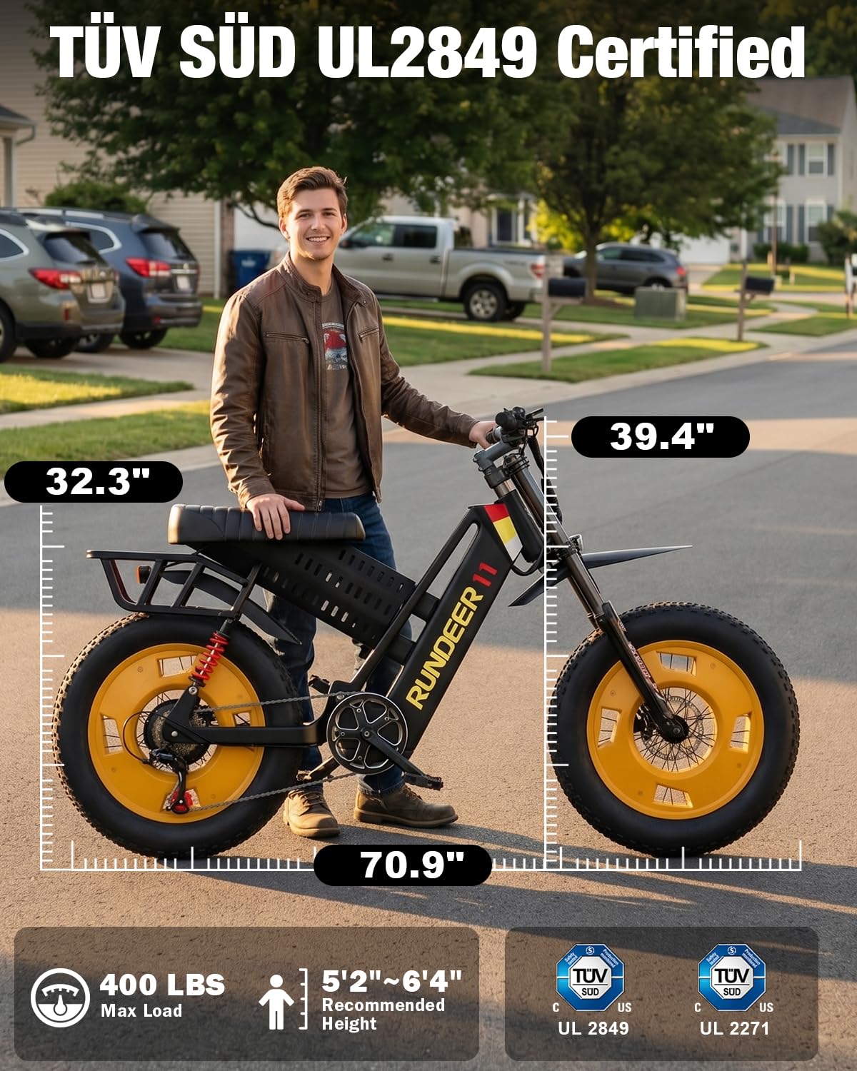 80 Mile 35MPH Electric Bike for Adults, 2500W High-Torque Single Motor Long Range Fast Fat Tire Ebike, 20" Full Suspension Mountain E Bike, Samsung Battery Electric Bicycle, UL 2849 Certified by TÜV