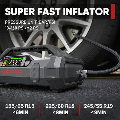 LOKITHOR JA300 Jump Starter with Air Compressor, 1500Amp 12V Portable Car Battery Booster Pack for Upto 7.0L Gas or 4.5L Diesel, 150 PSI Tire Inflator with Digital Screen, 24 Months Ultra-Long Standby