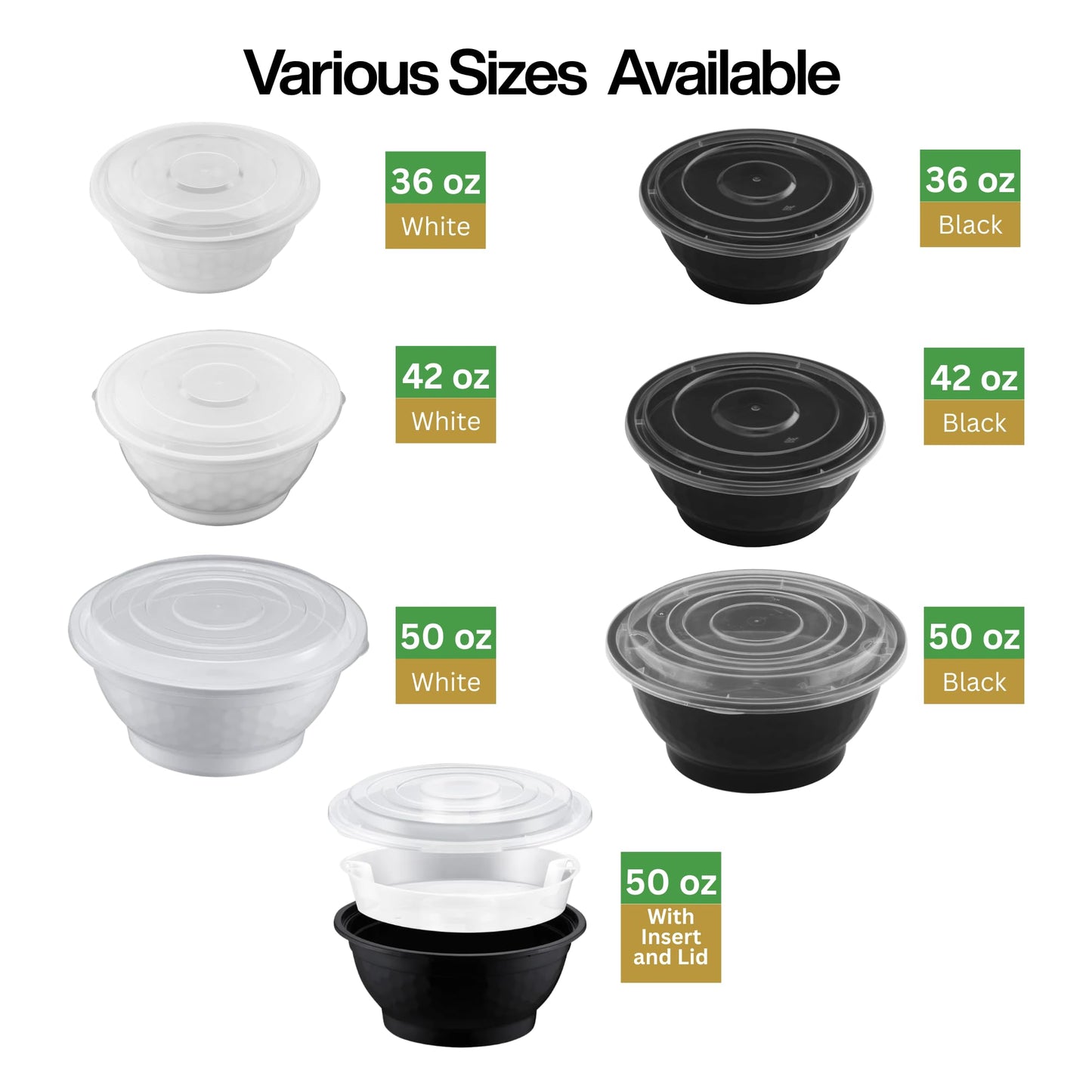 ProTakeOut, 36 oz, 20 Sets, Black Microwaveable Noodle Bowls with Lids Durable, Reusable & Leak-Resistant Food Containers | Microwave & Freezer Safe