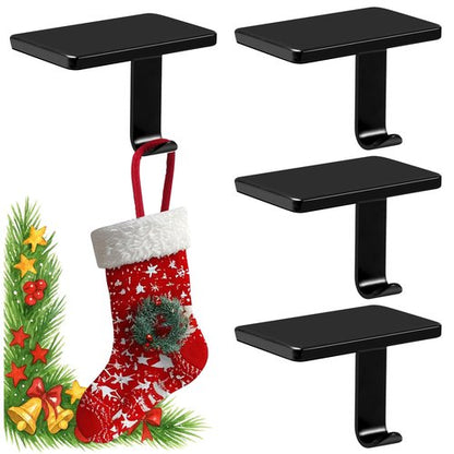 BlissfulTie Christmas Stocking Holders for Mantle Set of 6, Stocking Hangers for Mantel Weighted, Heavy Duty, Flat, for Garland, Fireplace, Wall (Black)