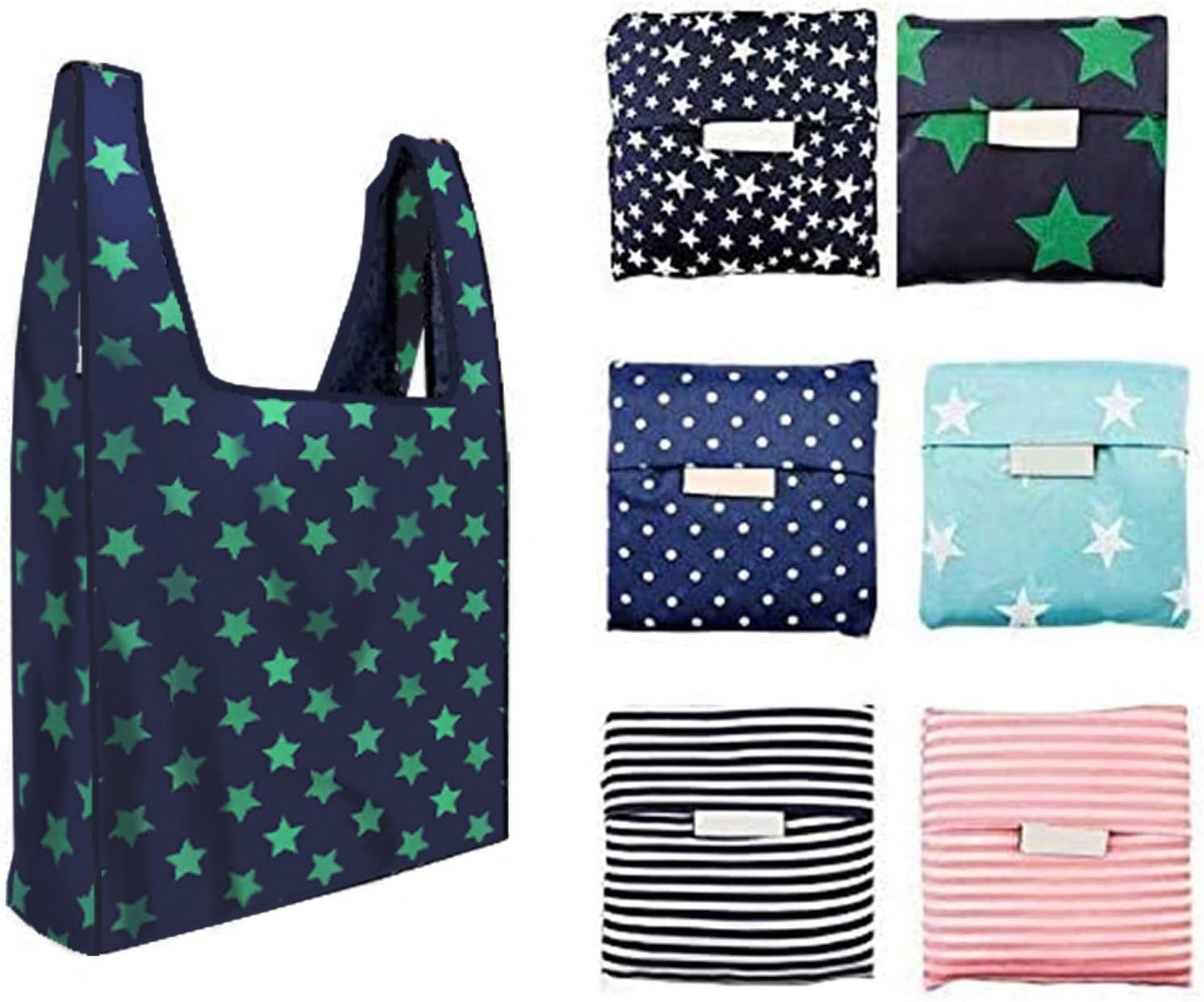 6 Pack Reusable Shopping Grocery Bags with Pouch, Foldable, Washable, Heavy Duty Tote, Eco-Friendly