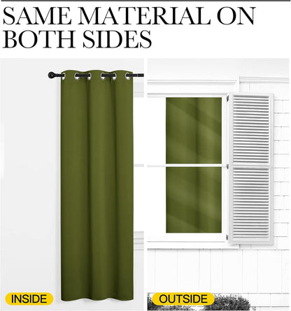 NICETOWN Olive Green Blackout Curtains - Thermal Insulated 120-Inch Long Drapes | 2 Panels, 55" Wide for Living Room