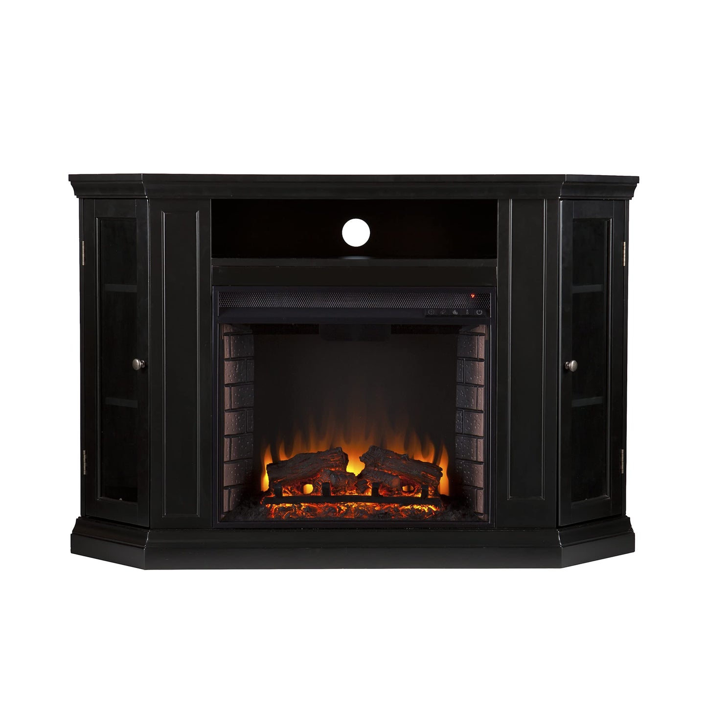 SEI Furniture Claremont Convertible Corner Electric Fireplace Media Stand with Storage, Black