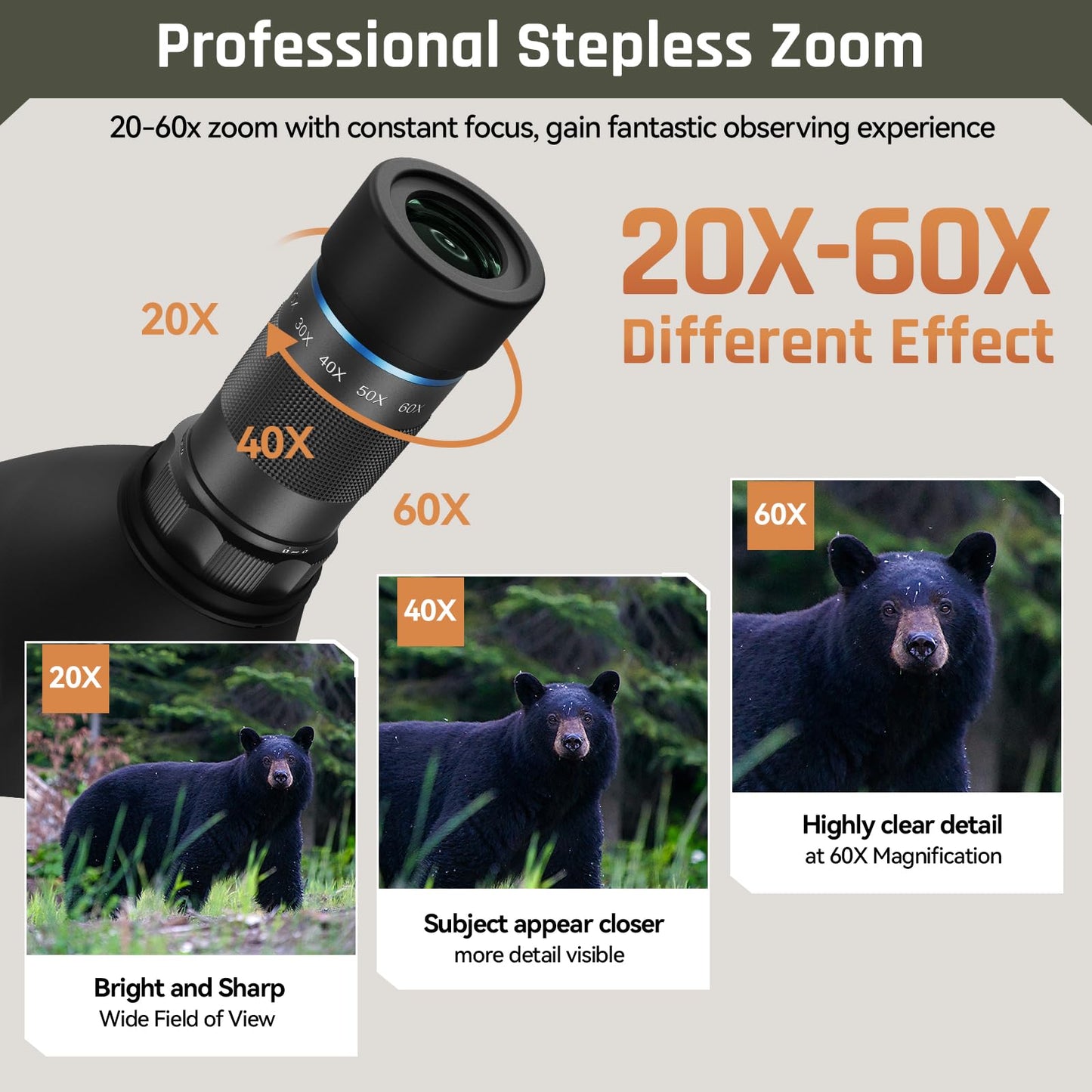 SPORTTICH Beyond 20-60x80 ED Spotting Scope, HD Optical System, Dual Focusing, Fog&Waterproof, Detachable Eyepieces, Smartphone Adapter, for Hunting, Target Shooting, Bird Watching