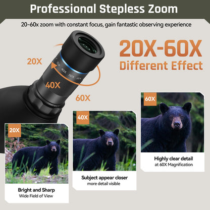 SPORTTICH Beyond 20-60x80 ED Spotting Scope, HD Optical System, Dual Focusing, Fog&Waterproof, Detachable Eyepieces, Smartphone Adapter, for Hunting, Target Shooting, Bird Watching