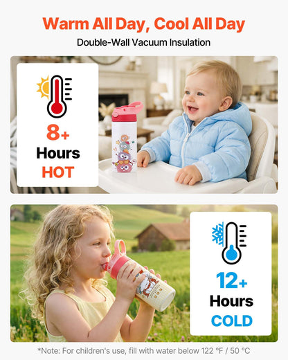 VEVOR Sublimation Tumblers, 12 Pack, 12 oz Kids Sublimation Water Bottles, Food-Grade Stainless Steel Cups with Lids and Straws, Double Wall Insulated Tumbler Blank, for DIY Personalized Customization