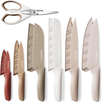 Astercook Knife Set, 13 Pieces Kitchen Knives Set with Healthy Anti-Rust Coating, Dishwasher Safe, Stainless Steel Chef Knife Sets with 6 Blade Guards, Perfect Mothers Day Gifts for Kitchen