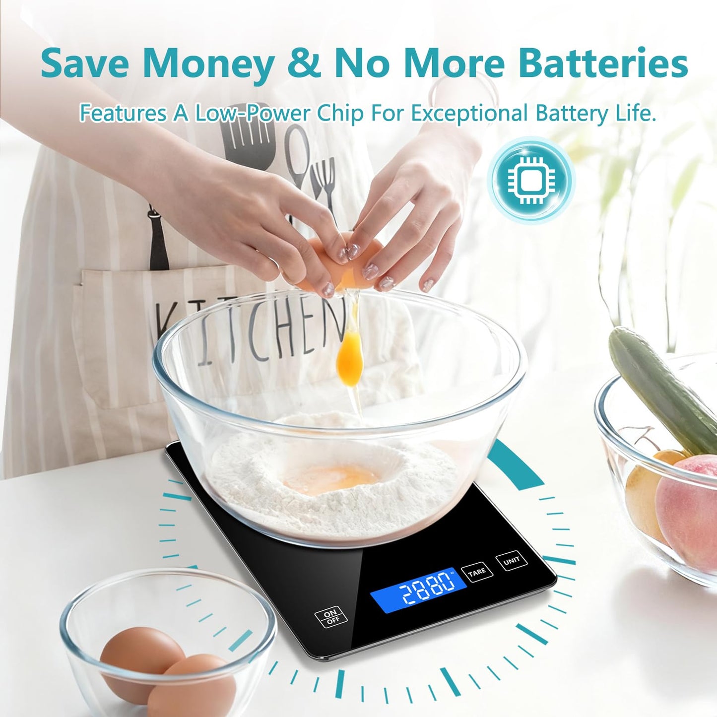Food Kitchen Scale, Digital Food Scale 33lb/15kg Digital Kitchen Scale Precisely Measures Grams and Ounces for Meal Prep Baking and Cooking, Rechargeable 304 Stainless Steel Kitchen Scale Black