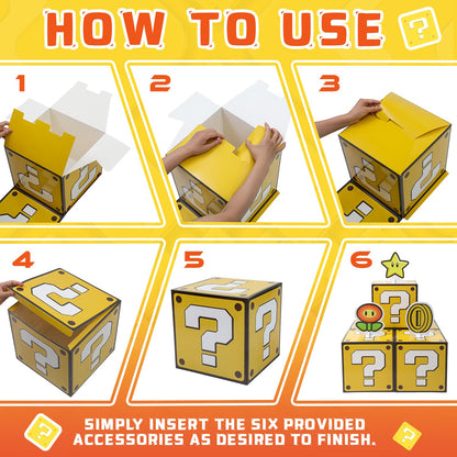 Seozio 6PCS Big Party Boxes with 6 Set Centerpieces, Question Brick Pipe Boxes for Birthday Party Decorations Game Party, Christmas Halloween Classroom Supplies Favor. (11.8 x 11.8 Inch)