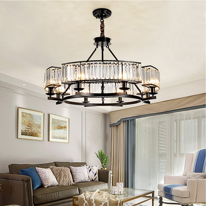 yomay Farmhouse Crytal Chandeliers Dining Room Pendant Light Fixture Black Chandelier with K9 Crystal for Living Room Dining Room Foyer High Ceiling
