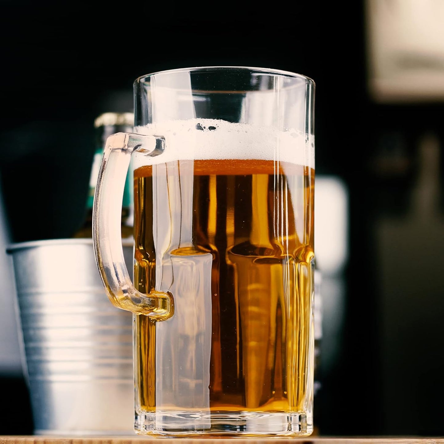 BaveL Style Extra Large Beer Mug, 34 Ounce Glass Mug with Handle, One Liter German Beer Stein