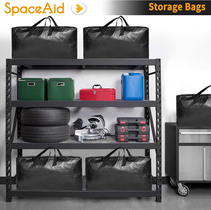 SpaceAid Heavy Duty Moving Bags - 8 Pack Large Storage Totes with Backpack Straps & Strong Handles | Black