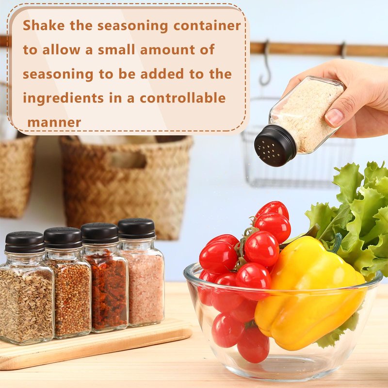 Bokon 48 Pack Glass Salt Shaker Bulk with Stainless Lids 2.7oz Small Spice Shaker for Kitchen Restaurants and Catering Wedding Party Supplies(Black,Classic)