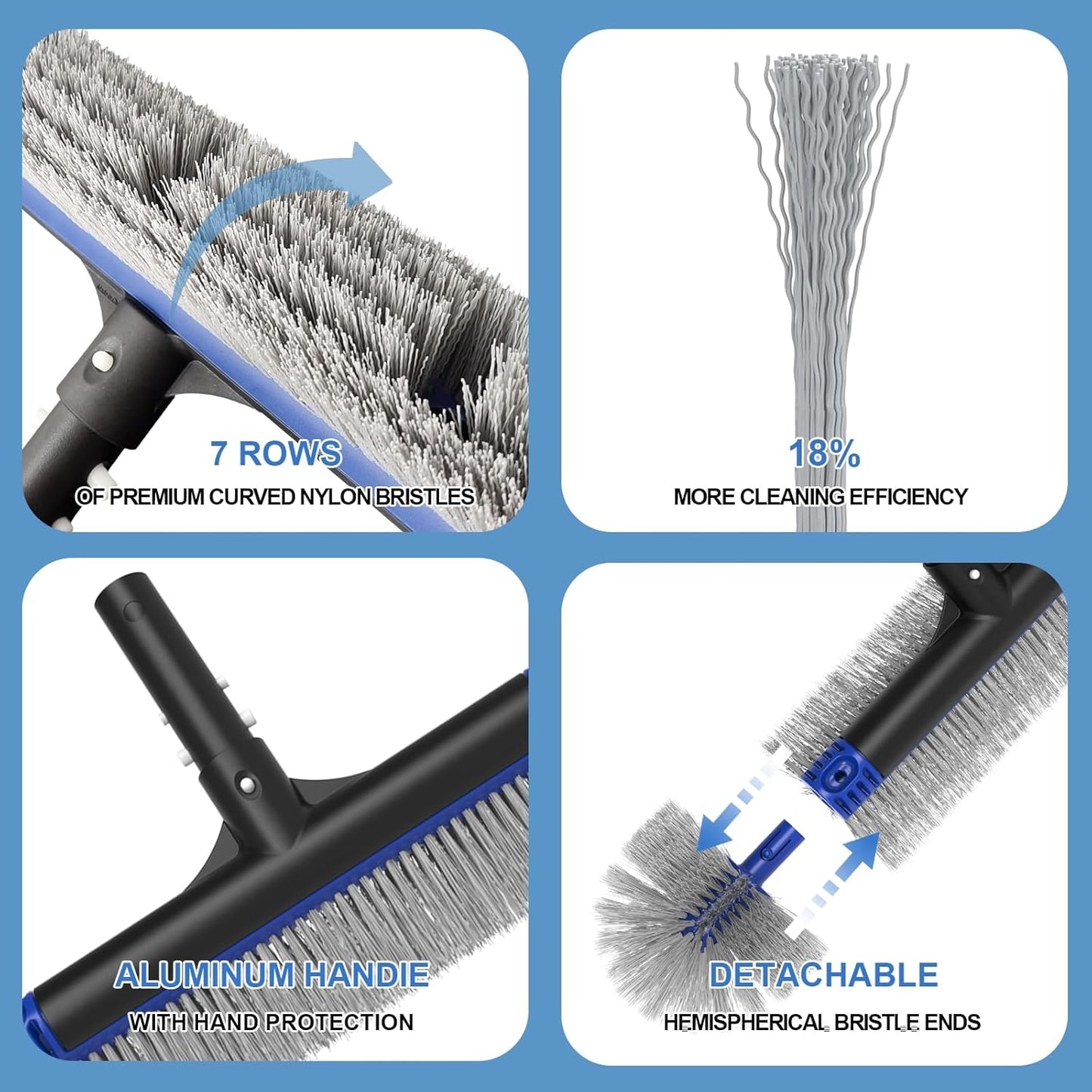 Poolvio 5-in-1 Pool Cleaning Kit - Semi-Deep Skimmer, Aluminum Leaf Rake & 20' Brush with 13' Pole