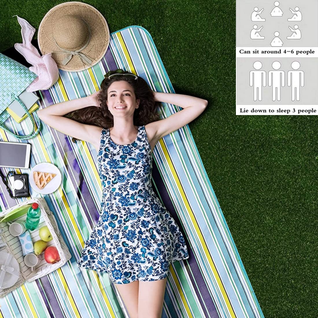 PUPOPIK Picnic Beach Blanket, Picnic Mat 80x60in Waterproof Foldable, Family Mat, Portable Large Picnic Blankets for Travel, Hiking, Music Festival