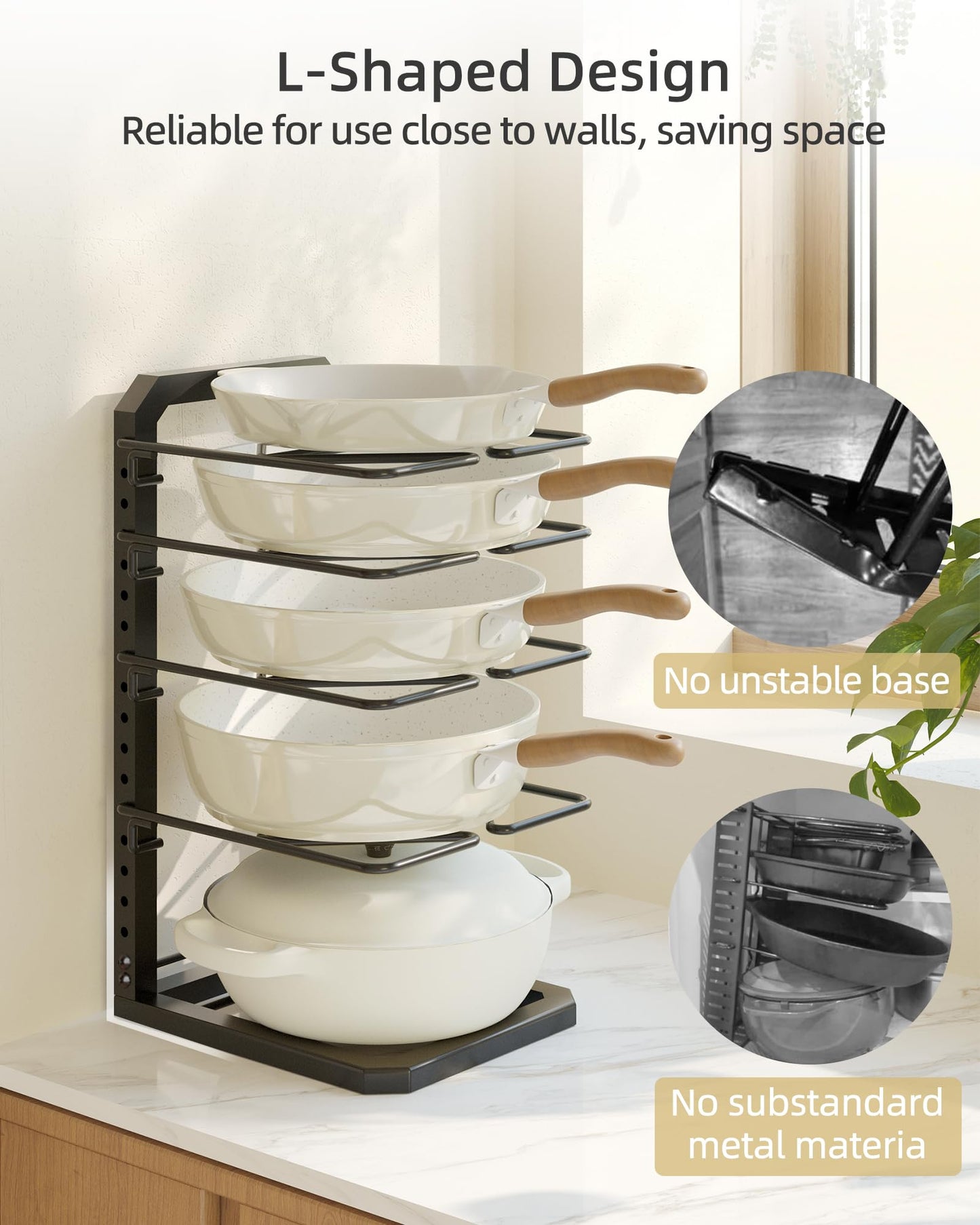 GIGIFTREE Pots and Pans Organizer under Cabinet, 5 Adjustable Tiers Heavy-Duty Pan Pot Organizer with 16.5" Height, Holds 55 LB - Cast Iron Skillets, Griddles, Shallow Cookware