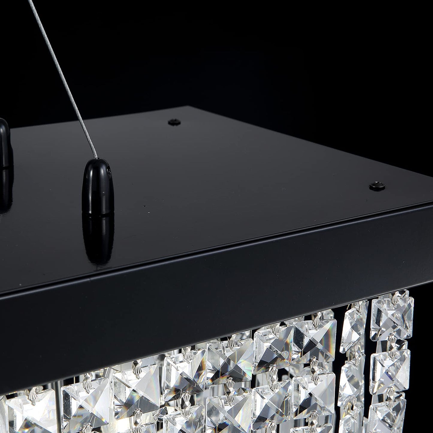 7PM Rectangle K9 Crystal Chandelier Modern Rectangular Pendant Lighting Fixture for Dining Room Kitchen Island Bedroom Black L47'' x W10'' x H10''