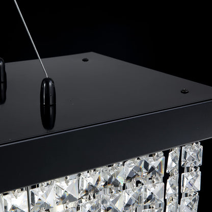 7PM Rectangle K9 Crystal Chandelier Modern Rectangular Pendant Lighting Fixture for Dining Room Kitchen Island Bedroom Black L47'' x W10'' x H10''