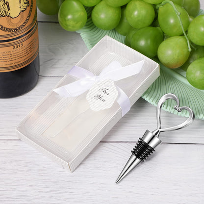 Ferraycle 30 Pcs Heart Wine Stoppers Wedding Bridal Shower Favor for Guests Silver Heart Wine Bottle Openers Champagne Stopper Wine Saver Metal Wine Cork Holder Plugs with Box for Wedding(Classic)