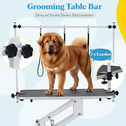 Garvee 43.3 in Hydraulic Pet Grooming Table, Professional Hydraulic Grooming Table w/Max 350 LBS Loading Capacity, 3 Adjsutable Nooses, Adjustable Height Range 22 in -39 in
