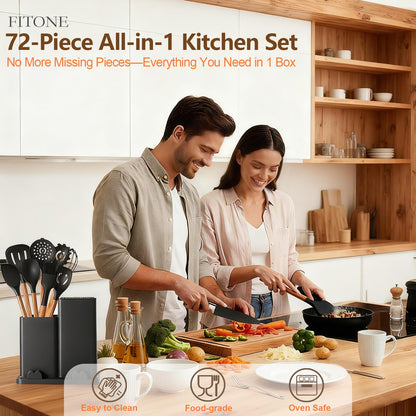 72-Piece Kitchen Cooking Set, Pots and Pans Cookware, Nonstick Cookware Set, Plates and Bowls Dinnerware Knife Set, Kitchen Gadgets & Tools For New Home, Apartment, Mothers Day Gifts