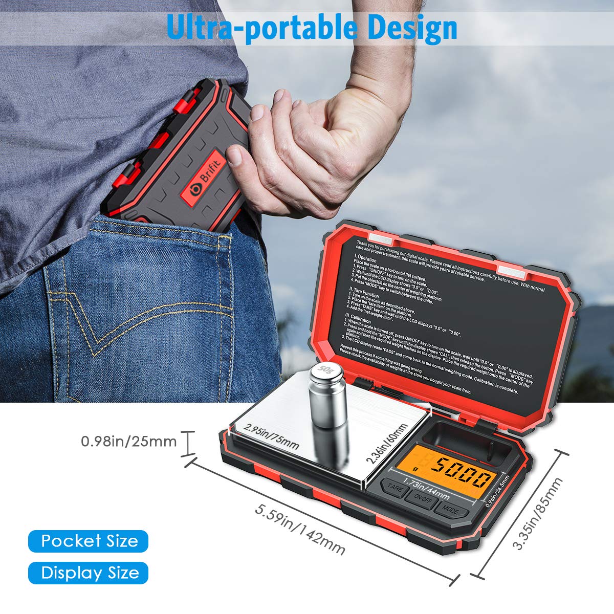 Digital Pocket Scale, 200g /0.01g Kitchen Scale, Electronic Smart Scale with 50g Calibration Weight, Mini Digital Scale