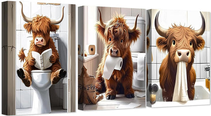 3 Pack Cute Cow Bathroom Diamond Art Kits - DIY 5D Farm Animal Diamond Painting Kits for Beginners, DIY Full Drill Diamonds Painting Kits Pictures with Diamond Gem Art Home Wall Decor 12'' x16''