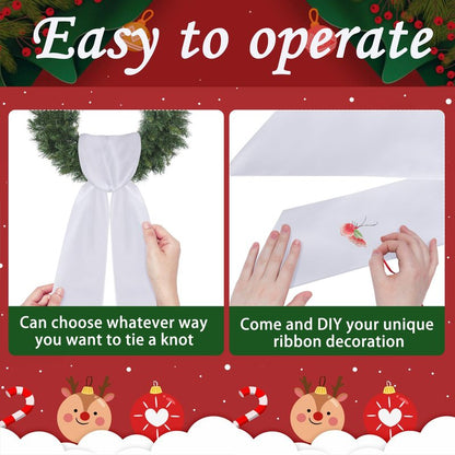 RunNico 4.5" W x 56.3" L White Wreath Sash for Front Door, 2 Pack White Sash, Plain Embroidered Wreath Accessories for Easter Weddings Farmhouses Christmas DIY Halloween Party Yard Wall Doorway Decor