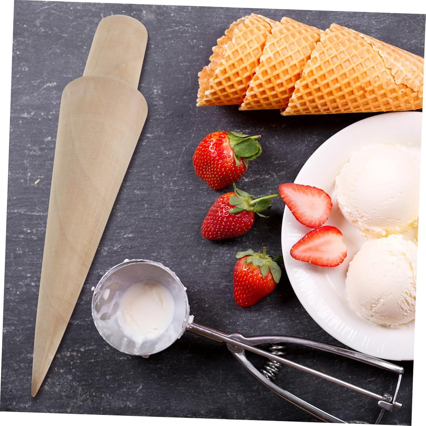 ABOOFAN 4 pcs Krumkake Waffle Cones Cream Maker Molds for Home Baking - Portable DIY Wooden Pastry Horns