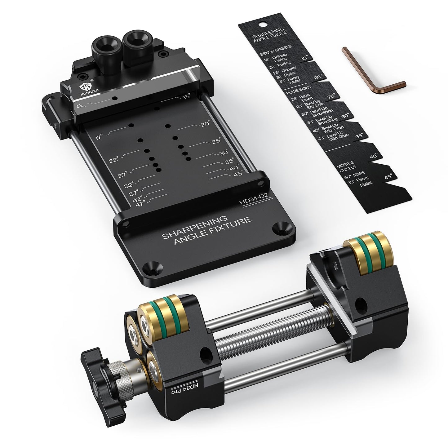 HONGDUI Chisel Sharpening Kit with Honing Guide, Sharpening Angle Fixture & Angle Gauge 15°-47°, Sharpener for 0.1"-3.2" Chisels, Planes, Woodworking Tool