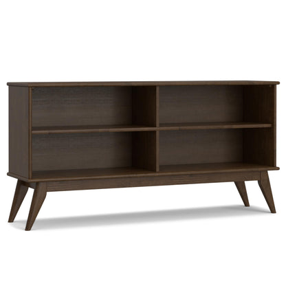 SIMPLIHOME Draper Bookcase - 30 inch Tall Solid Wood Low Bookshelf in Walnut Brown, Mid-Century Modern Storage for Living Room, Study Room or Office with Tapered Legs and Wide Open Shelves