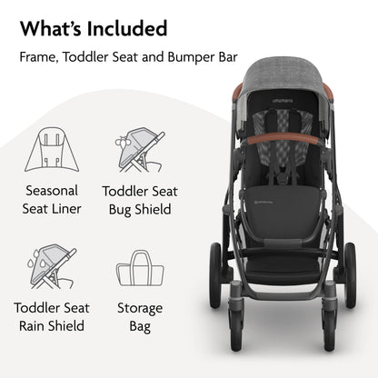 UPPAbaby Vista V3 Convertible Single-to-Double Stroller for Baby & Toddler, 30+ Configurations, Car Seat Compatible, All-Wheel Suspension, XL Basket – Greyson (Charcoal Mélange/Carbon Frame)