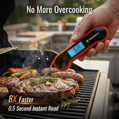 0.5 Sec Instant Read Meat Thermometer Digital with ±0.5℉ Precision, Food Thermometer for Cooking Kitchen Gadgets, Oven Grill Candy BBQ Essentials Accessories, Gifts for Him Dad Men Birthday, Red