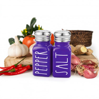 Purple Salt and Pepper Shakers Set by Brighter Barns - Modern Farmhouse Kitchen Decor and Accessories - Cute Salt and Pepper Set - Glass Shakers & Stainless Steel Lids for Home, Restaurants (Purple)