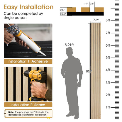 LARWORKS Wood Slat Wall Panels 4 Pack 94.5" x 7.9", Acoustic Wooden Panel for Wall, Soundproof 3D Fluted Panels for Interior Wall Decor, Living Room, Bedroom - Oak (Cover Approx.21 sq.ft)